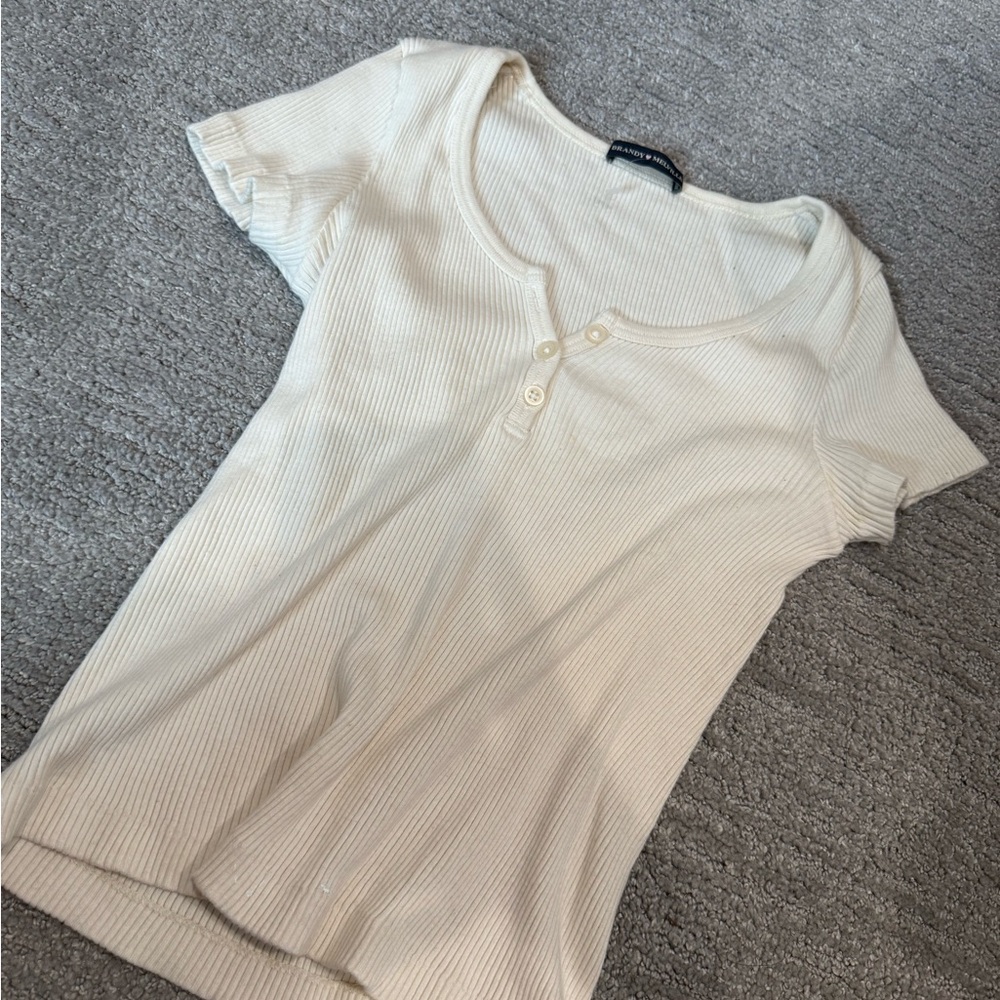 Brandy Cream Ribbed Button-Front Top - Picture 2 of 3